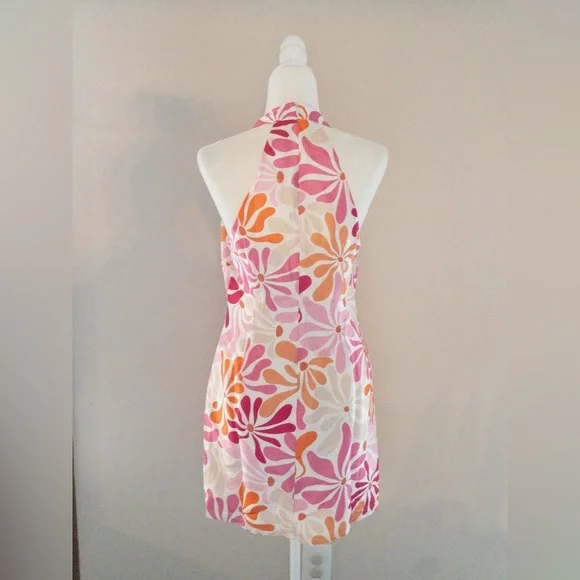 NEW Anthropologie Hutch Jones Halter Mini Dress Floral Orange Retro 70s Pink - Picture 7 of 10